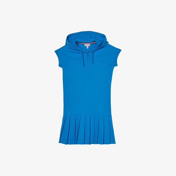 Lacoste Kız Çocuk Kısa Kollu Kapüşonlu Mavi Elbise