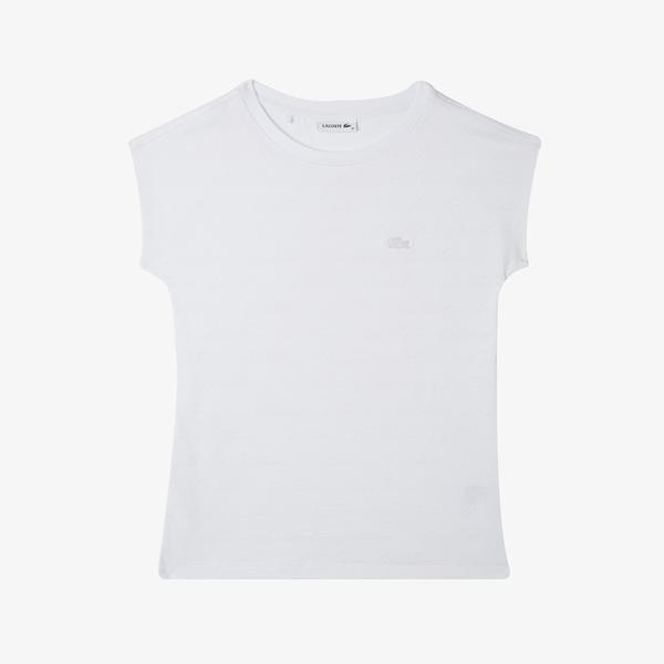 Lacoste Kadın Slim Fit Desenli Beyaz T-Shirt