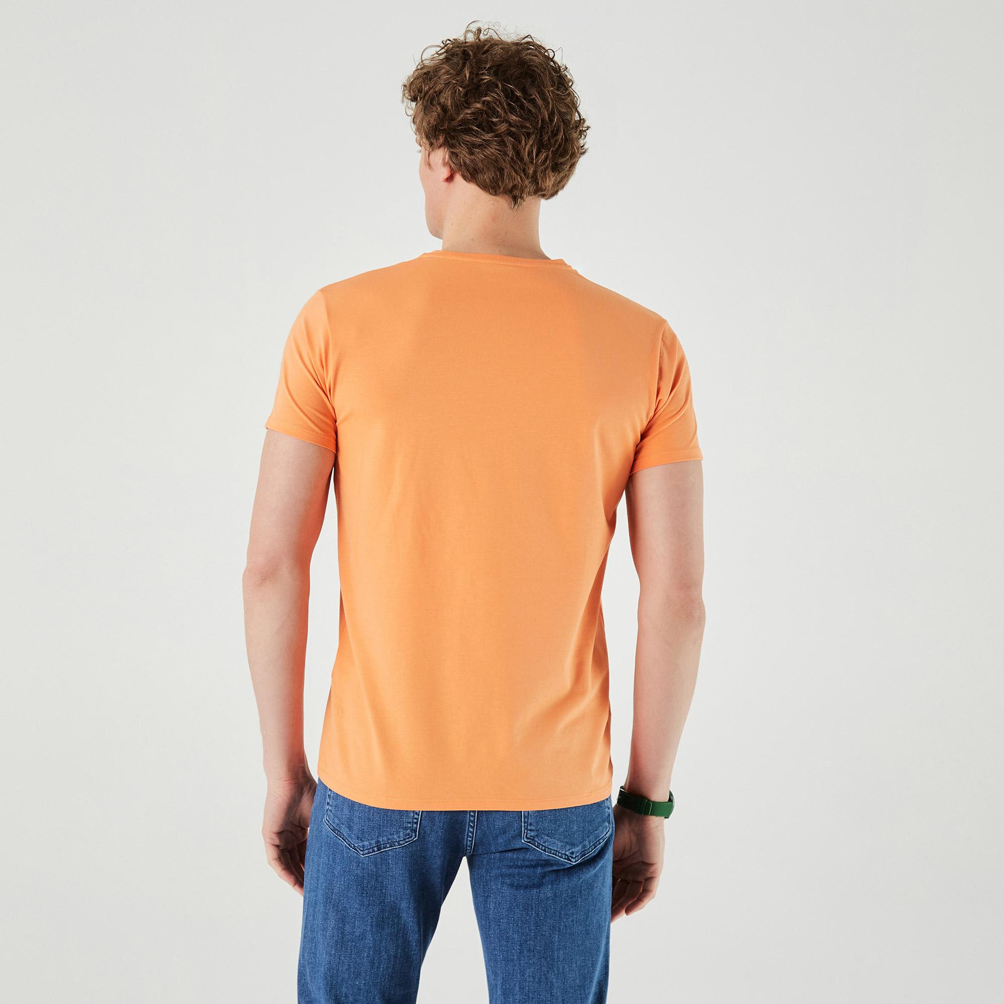 Lacoste Erkek Slim Fit V Yaka Turuncu T-Shirt. 3