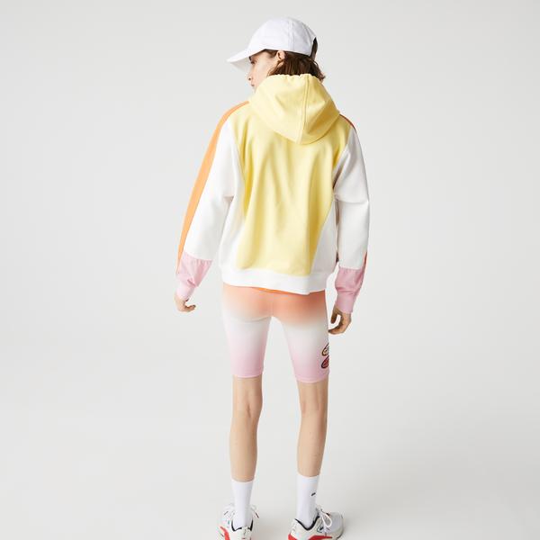 Lacoste L!VE Kadın Oversize Kapüşonlu Sarı Renk Bloklu Sweatshirt