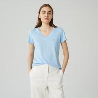 Lacoste Kadın Slim Fit V Yaka Mavi T-Shirt32M