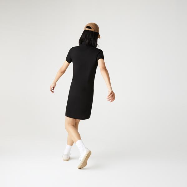 Lacoste Kadın Regular Fit Kısa Kollu Polo Yaka Siyah Elbise