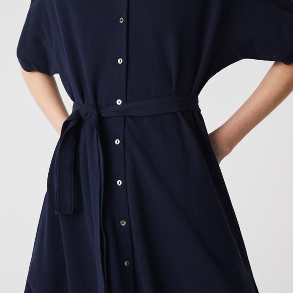 Lacoste Kadın Loose Fit Kısa Kollu Gömlek Yaka Lacivert Elbise