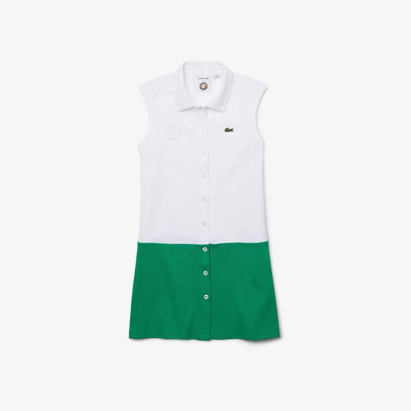 Lacoste Rolland Garros Kız Çocuk Kolsuz Polo Yaka Renk Bloklu Yeşil Elbise