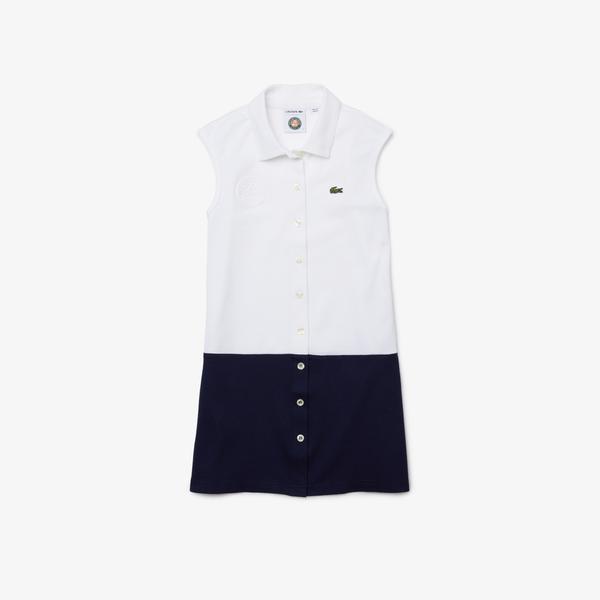 Lacoste Rolland Garros Kız Çocuk Kolsuz Polo Yaka Renk Bloklu Lacivert Elbise