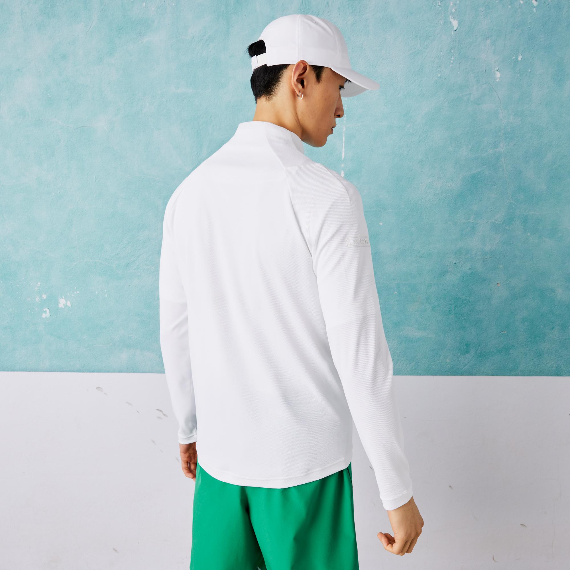 Lacoste SPORT x Novak Djokovic Erkek Regular Fit Fermuarlı Desenli Beyaz Sweatshirt. 4