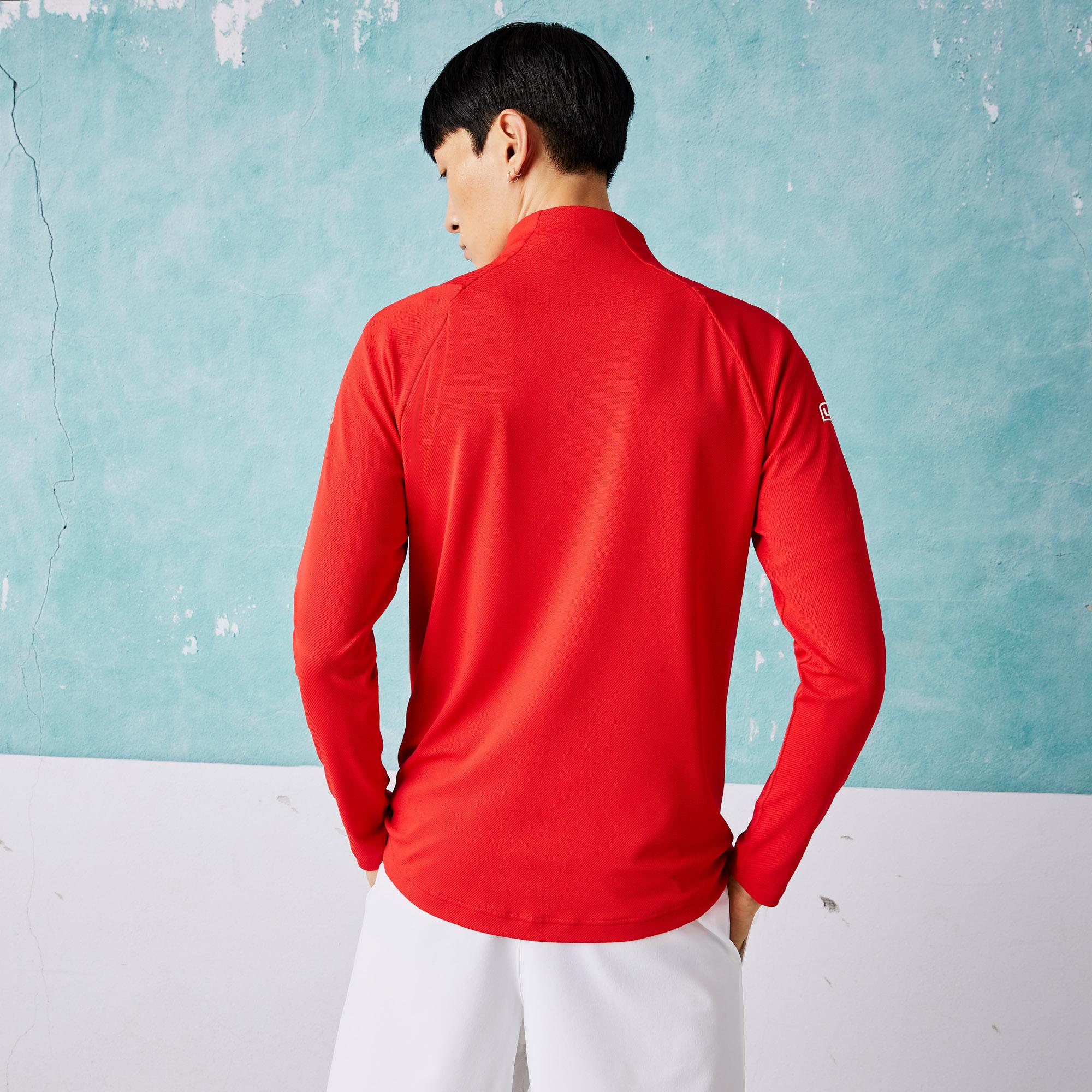 Lacoste SPORT x Novak Djokovic Erkek Regular Fit Fermuarlı Desenli Kırmızı Sweatshirt. 4
