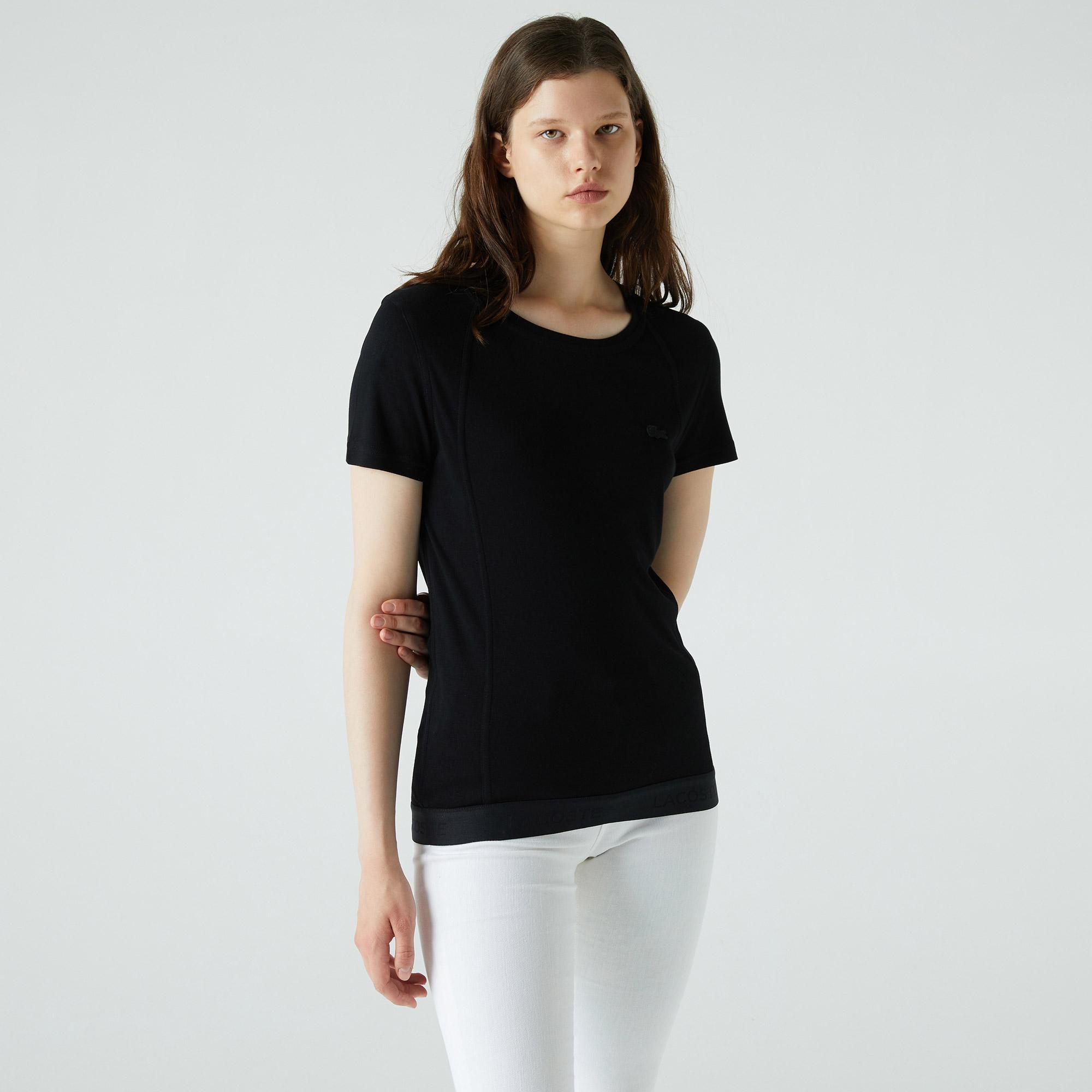 Lacoste Kadın Relaxed Fit Kayık Yaka Siyah T-shirt. 2