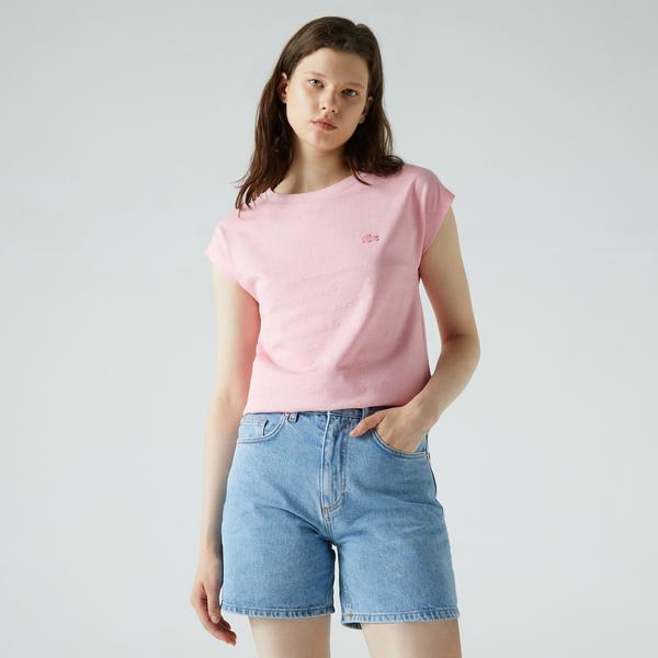Lacoste Kadın Slim Fit Desenli Pembe T-Shirt