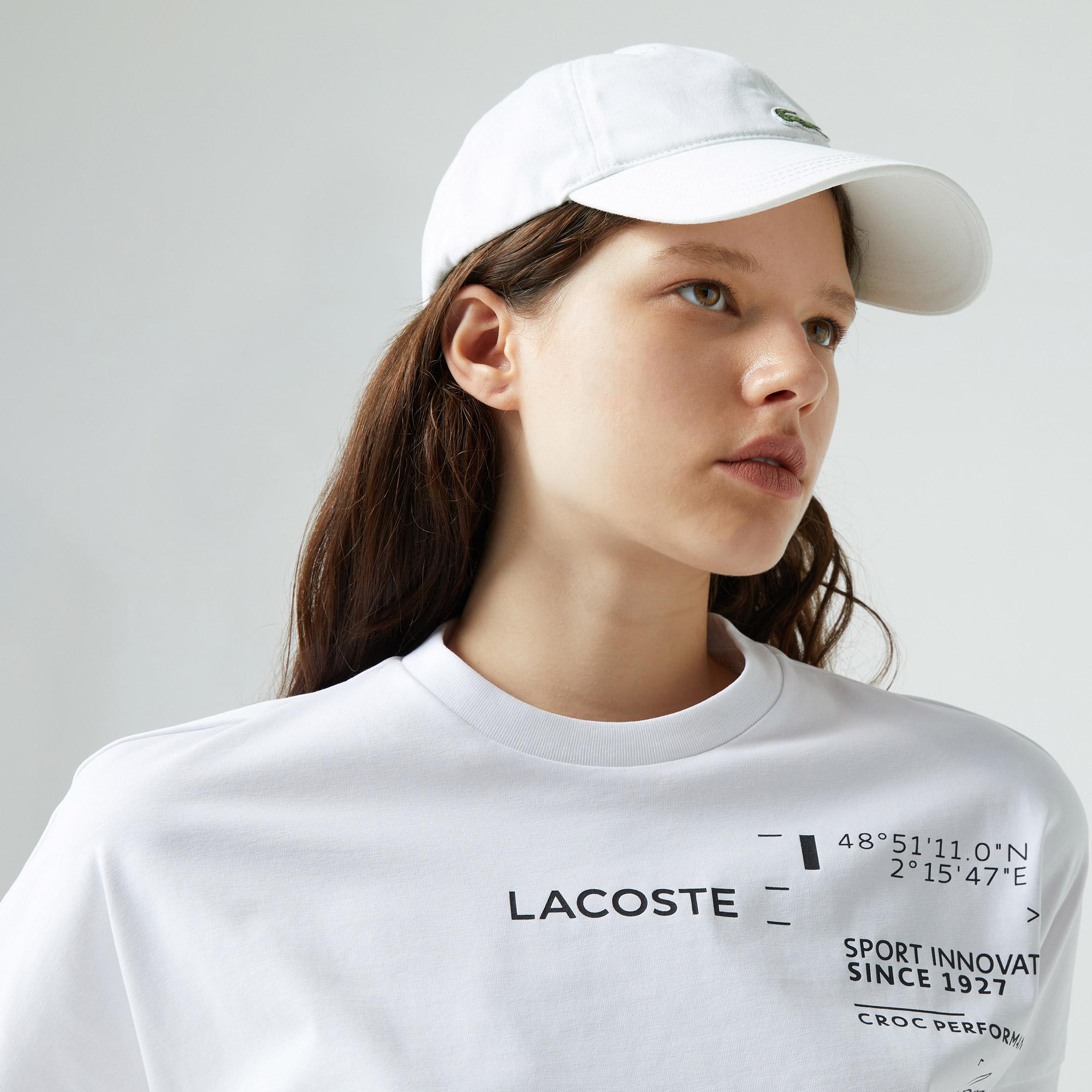 Lacoste SPORT Kadın Regular Fit Organik Pamuk Bisiklet Yaka Baskılı Beyaz T-Shirt. 5