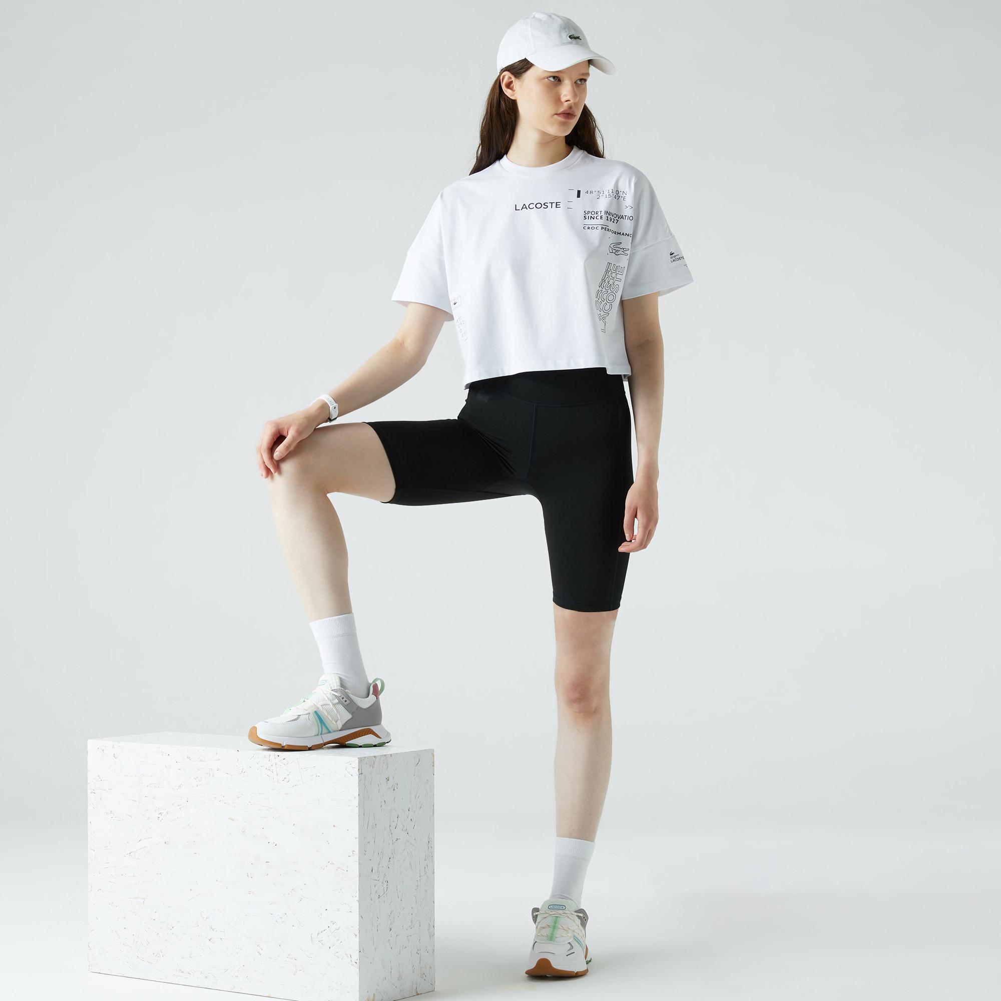 Lacoste SPORT Kadın Regular Fit Organik Pamuk Bisiklet Yaka Baskılı Beyaz T-Shirt. 6
