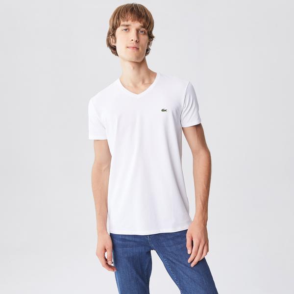 Lacoste Erkek Slim Fit V Yaka Beyaz T-Shirt