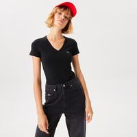 Lacoste Kadın Slim Fit V Yaka Lacivert T-Shirt031