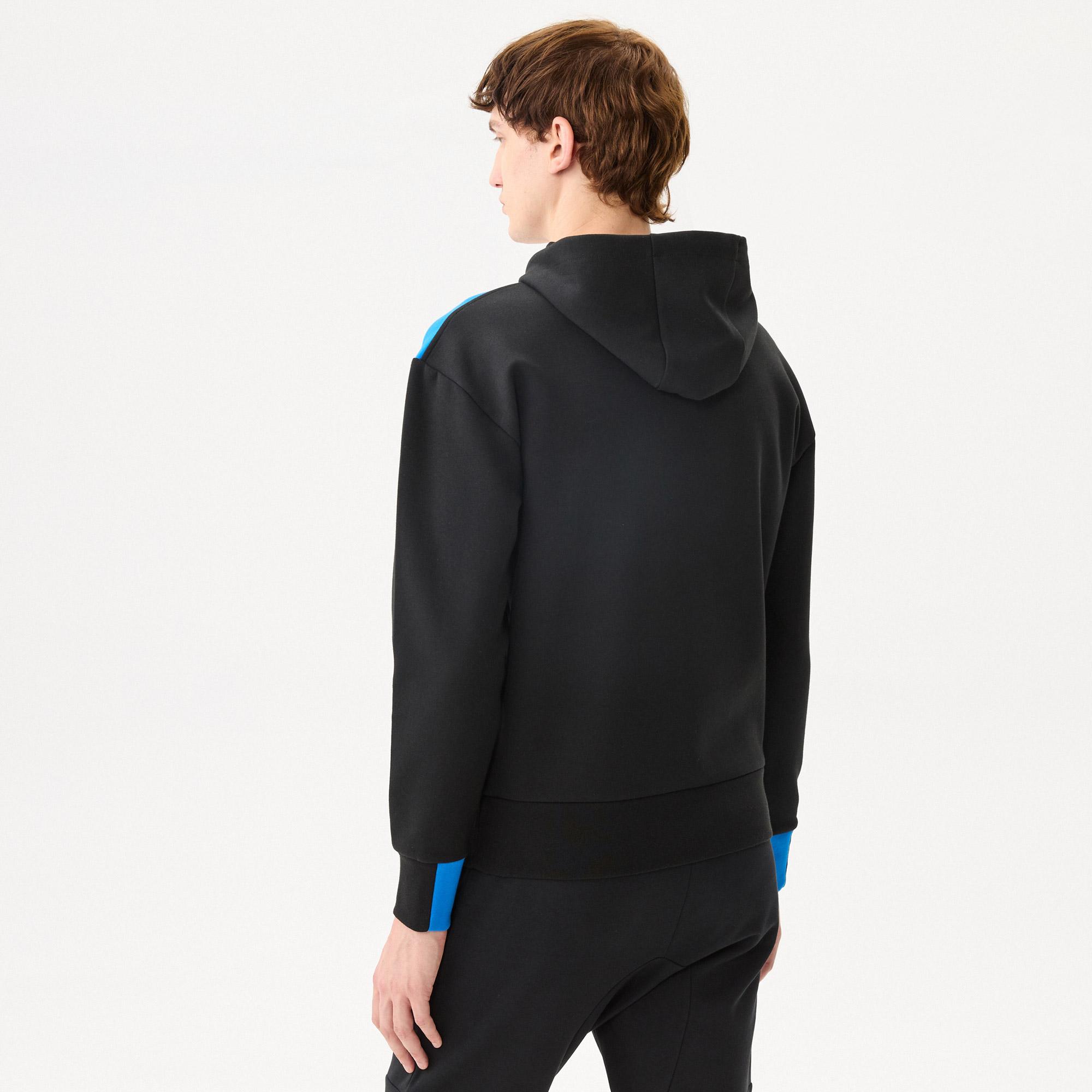 Lacoste Erkek Regular Fit Ayarlanabilir Kapüşonlu Renk Bloklu Baskılı Siyah Sweatshirt. 3