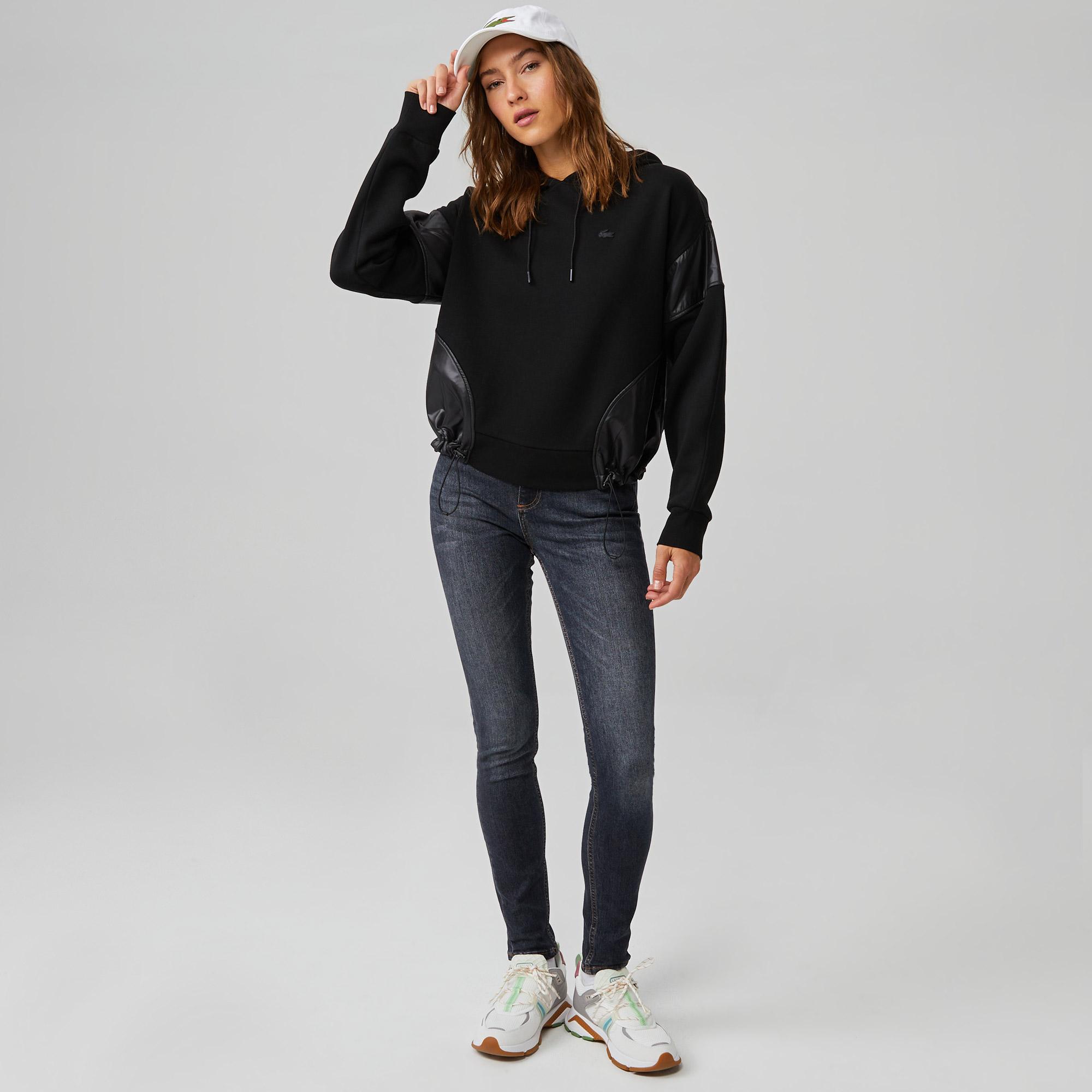 Lacoste Kadın Regular Fit Kapüşonlu Renk Bloklu Siyah Sweatshirt. 4