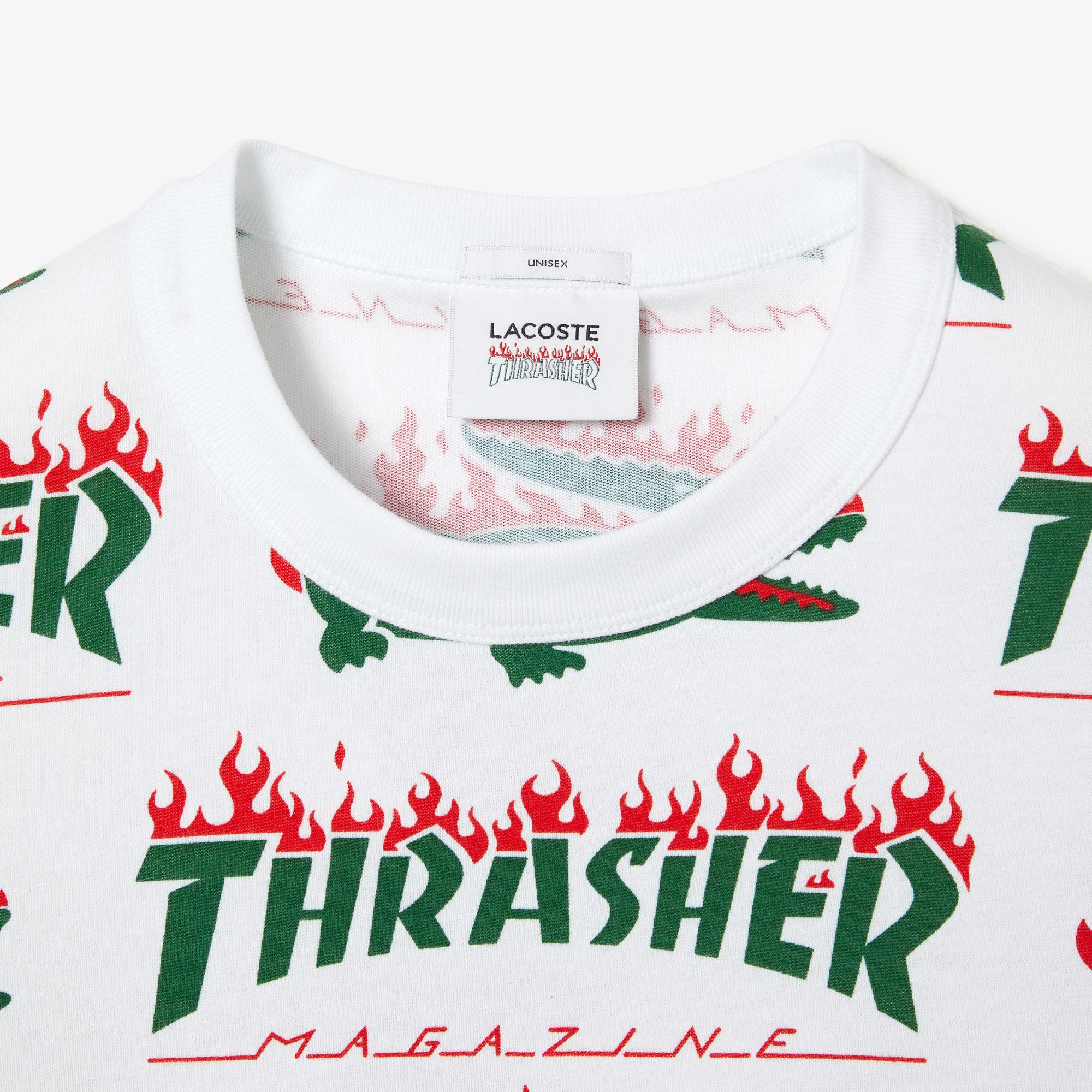 Lacoste X Trasher Baskılı Unisex Beyaz T-shirt. 5